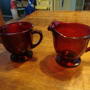 Anchor Hocking Royal Ruby Creamer and Open Sugar