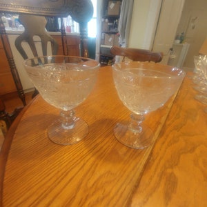 Pair, Circa 1925 - 1965 Duncan & Miller Sandwich 5 oz Ice Cream Stems. 4-1/4&quot; High, 3-1/2&quot; Across. Nice Clear Undamaged Pieces. INV#1285