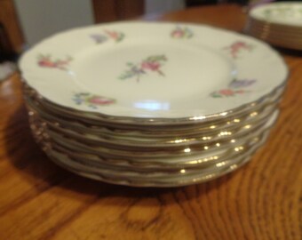 Seven (7) Household Institute Priscilla 6-1/4&quot; Bread & Butter Plates on Homer Laughlin Republic Blanks. Exceptional Condition! 70 Years Old!