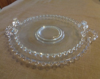Two (2) Imperial Glass Candlewick Serving Plates. 7&quot; Handled (Upright) & 8-3/4&quot; Handled (Flat). Both Excellent Undamaged Condition. INV#0440