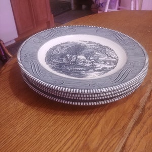 Four Royal China Circa 1950-70 Jeannette Currier & Ives 10&quot; Dinner Plates. Like New! Undamaged and No Wear. INV#0501