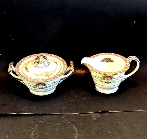 Noritake Morimura N77 Creamer and Covered Sugar Set. Like New
