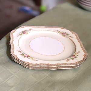 Two Cir 1933 Noritake Morimura N155 7-7/8" Square Salad Plates. Undamaged Condition. Strong Gold Trim. Listing more this Pattern INV#1107C