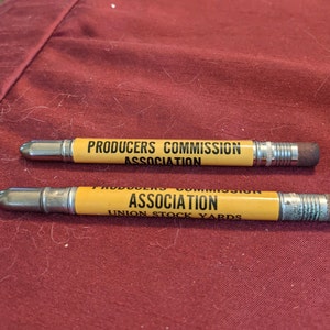 Pair, Circa 1930-50&#39;s Producers Commission Association Advertising Pencils. Union Stock Yards, Indianapolis. Barely Used. INV#1205b