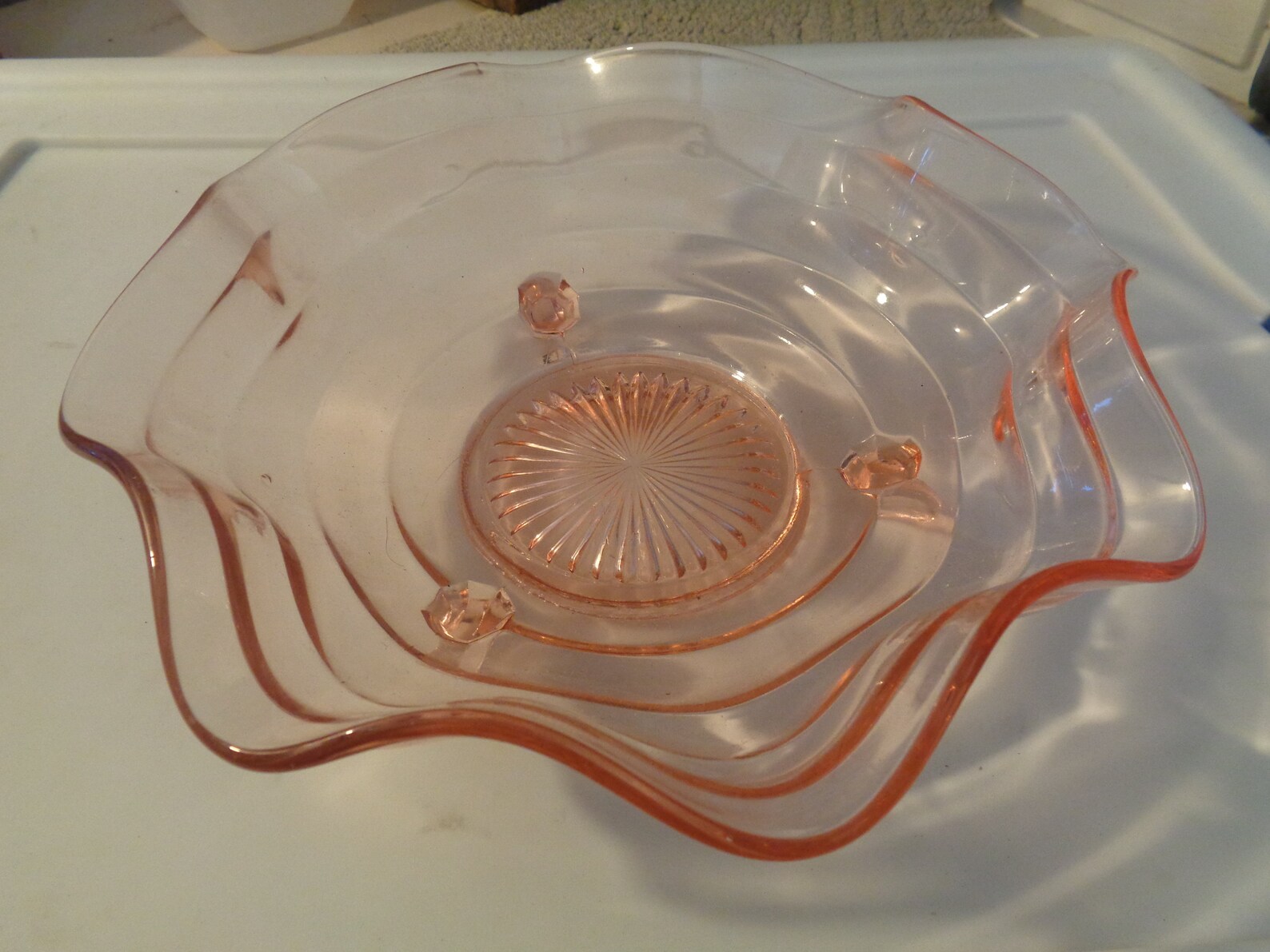 Pink Depression 9 Wavy Footed Serving Bowl. Nice but Etsy