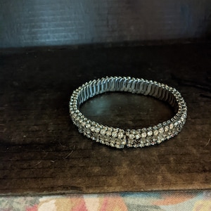 12&quot; Expandable Rhinestone (Choker?) Necklace. 63 Baguettes, 126 Round Stones. 4&quot; Dia. When Closed. INV#0763