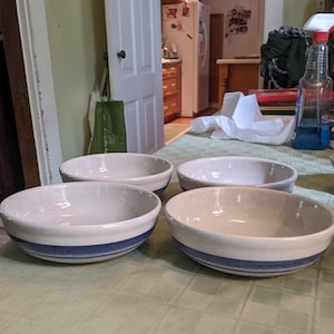 Circa 1970-90's Lancaster Era McCoy 6-1/4" Pottery #1413 Cereal Bowls, Double Blue Striped, Undamaged, INV#1113