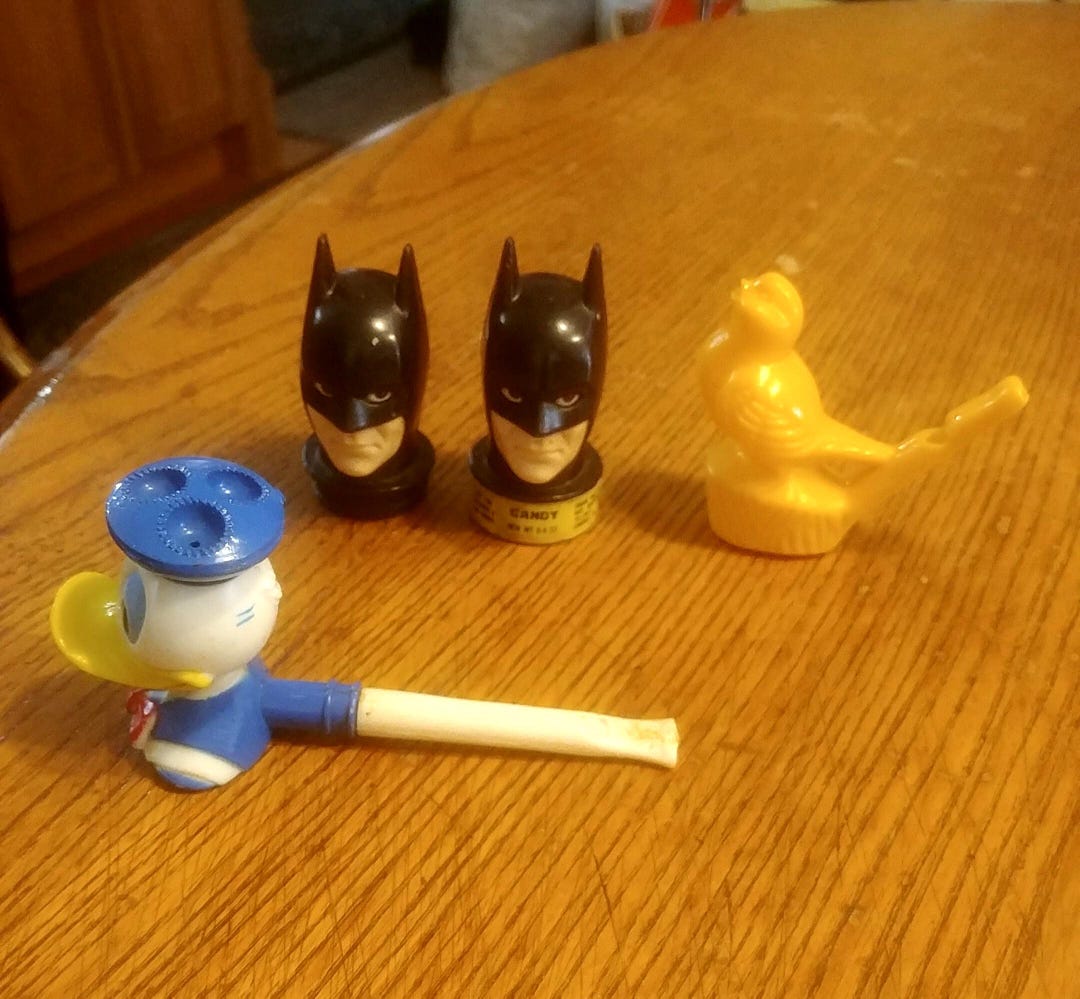 Four Vintage Plastic Children's Collectibles. 2 Batman Candy Containers ...