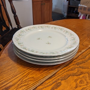 4 Circa 1980&#39;s Johann Haviland FOREVER SPRING 10-1/8&quot; Dinner Plates. Undamaged, Very Light Small Use Marks. Strong Platinum Trim. INV#0861