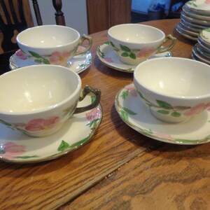 Four Sets Franciscan Desert Rose 2-1/4&quot; Cups & 5-3/4&quot; Saucers, Three Different Back Stamps. 1940-58. All Nice Undamaged Condition, INV#1017C