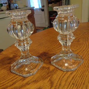 Pair, 6&quot; Elegant Lead Crystal Candlesticks. Repeating Wide and Narrow Flutes Top tp Bottom. Very nice Condition, No Damage or Cloudiness
