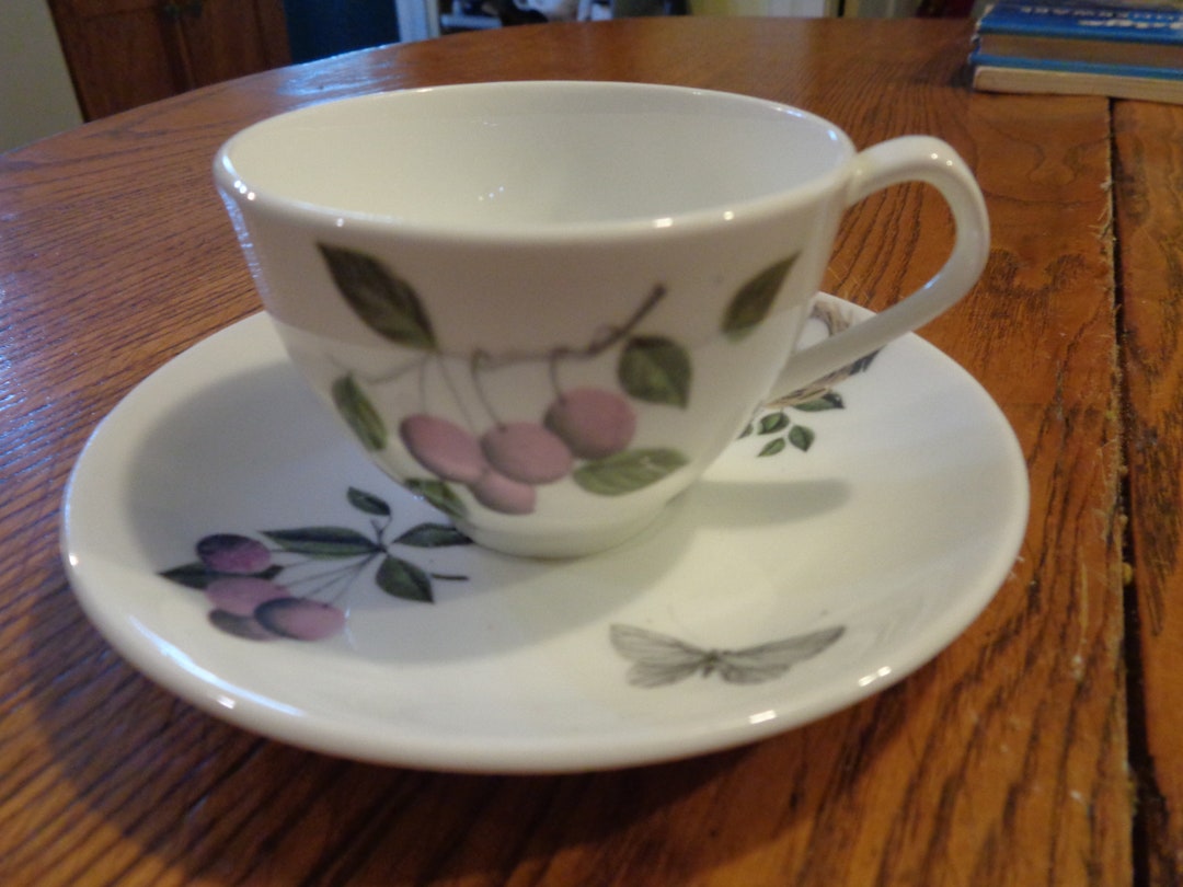 Queensberry Fine Bone China Demitasse Cup and Saucer. Plums, Butterflies and Bird's Nests. Nice