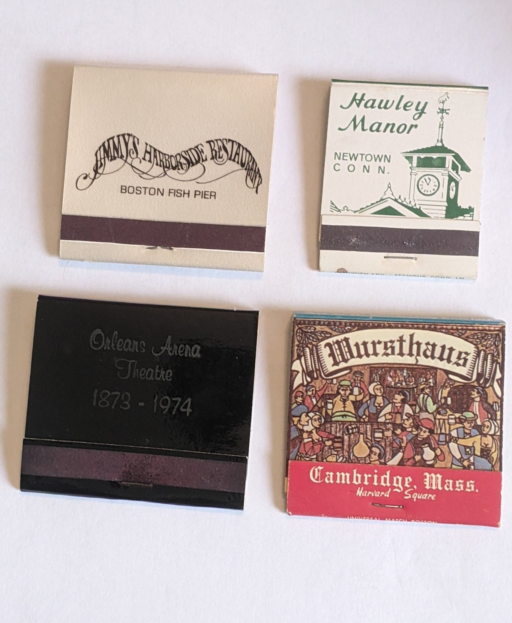 Four New England Unused Complete Matchbooks, Great Condition. 60'-70's. See Full Descriptions. INV#1341E