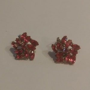 5/8&quot; X 5/8&quot; B. David Clip-on Earrings, Pink Marquise Stones Surrounding Pink Center Stone. 1934 Patent #. INV#1520