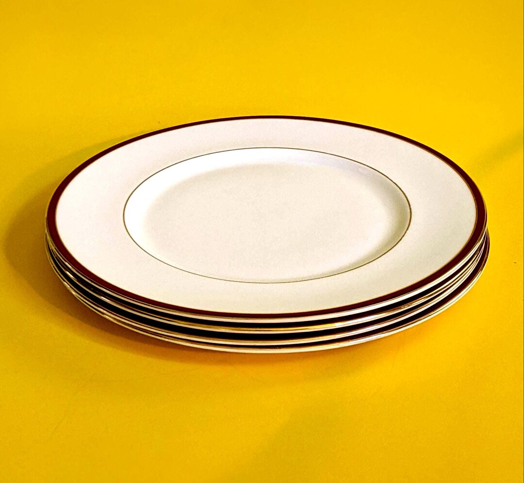 Inv Plate Set of Four Minton Bone China SATURN Ruby Crimson 10-3/4