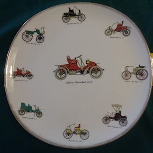 Mid-Century Crooksville China Iva-Lure 12-1/8&quot; Round Platter. 1877-1903 Antique Automobiles Featured. Great Condition!