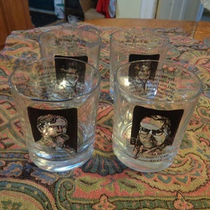 Four 1975-77 Hoosier Poet 3-5/8&quot; Glass Tumblers. J.S. Porter (2); Lew Wallace & James W. Riley. All Nice Undamaged. INV#0838