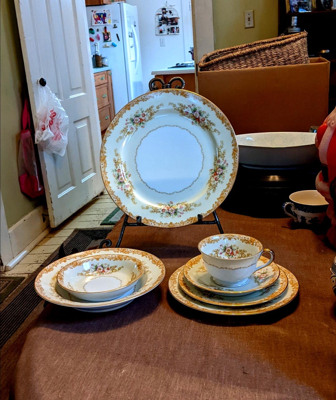 Circa 1930's Noritake Morimura Cereus 7 Pc Place Setting. All