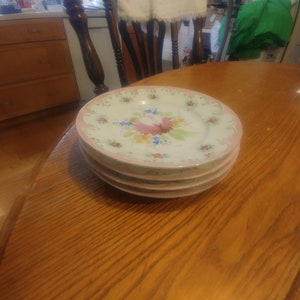 Four (4) Hand Painted 6&quot; Porcelain Footed Plates. All Same Pattern, Different Applications. See Full Description. INV#1390