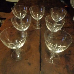 7 &quot;Mystery&quot; 4-5/8&quot; Blown Glass Vintage Stems. 4 Other lots in the nice old pattern, 5 Sizes in all. Undamaged - Crystal Clear. INV#1100.