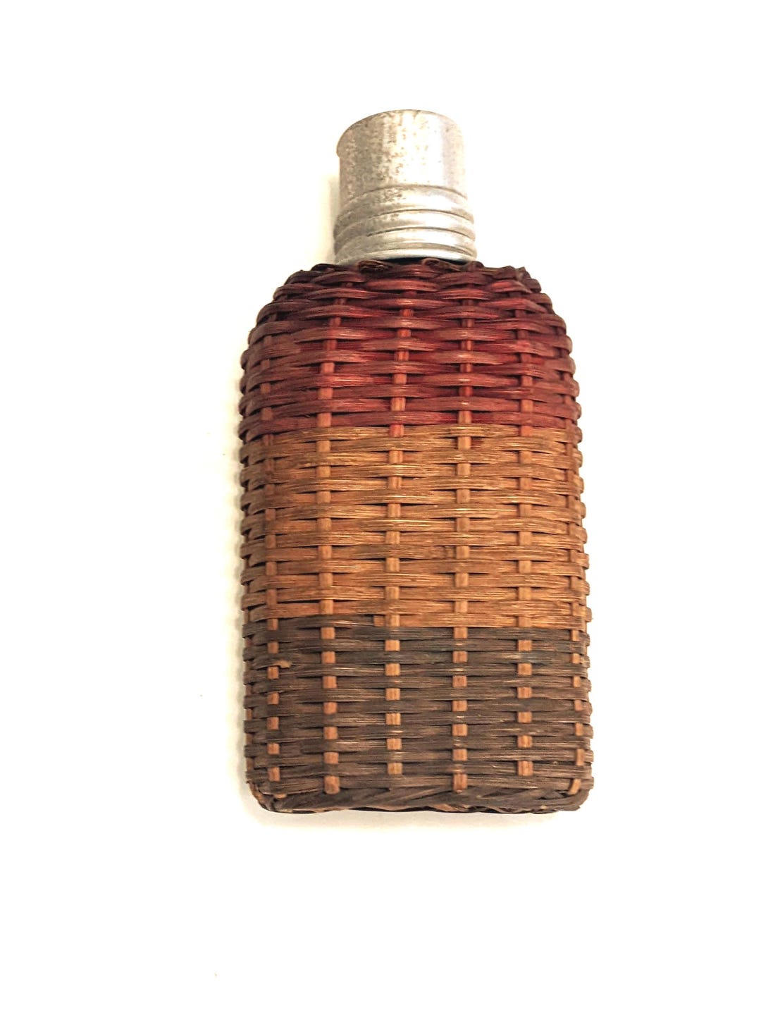 Cir 1930-40's French Wicker-covered 6-1/8" X 3" X 1-3/8" Glass Flask ...