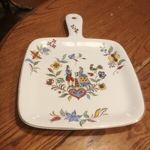Crooksville China - Iva Lure Dairy Maid Pattern Gold Trim - Square Handled Hanging Serving Plate. No Evidence of Wear or Even Use! INV#1344