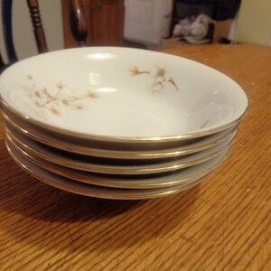 Five Bavarian Porcelain Winterling 5-1/8&quot; Dessert/Berry Bowls. WIG7 Pattern (Un-named). Undamaged Condition. Strong Gold Trim. INV#1075