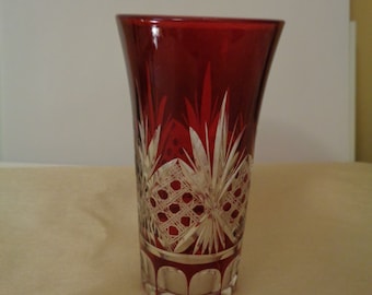 Red Bohemian Cut to Clear Double Shot Glass