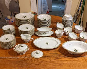 Cir 1953-60 Noritake Greenbay Porcelain Dinnerware 72 pcs. Selling Per Piece. All Undamaged, Strong Trim, No Use Marks. INV#0900
