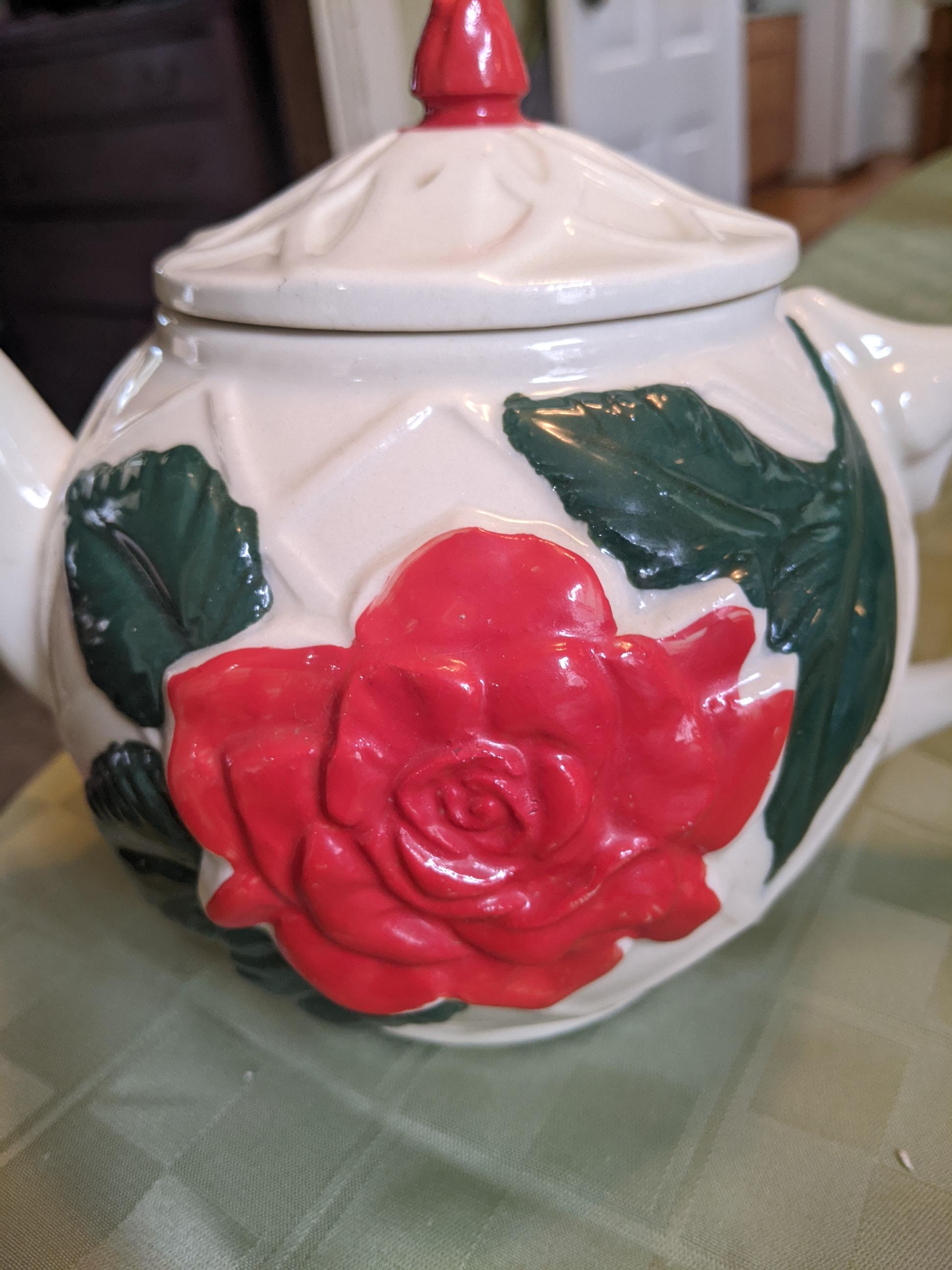 イタリア製 額絵 赤いティーポットと薔薇 イタリア製 額絵 赤い