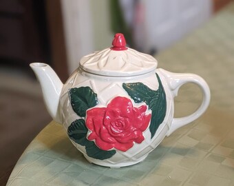 イタリア製 額絵 赤いティーポットと薔薇 イタリア製 額絵 赤い