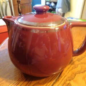 Mid-Century Hall Pottery Large Maroon Coffee Pot. INV# 0072