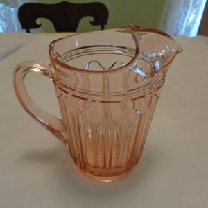 Anchor Hocking Pink Colonial Knife and Fork 7-3/4&quot; Pitcher with Ice Lip. 3 Minor chips on Vertical Ribs