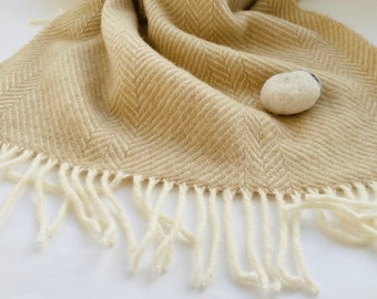 Herringbone Beige Scarf 100% Wool Scarf Wool Scarf Lambswool scarf Wool Shawl Thick Wool Scarf Warm scarf Mothers Day Gift Grandma gift