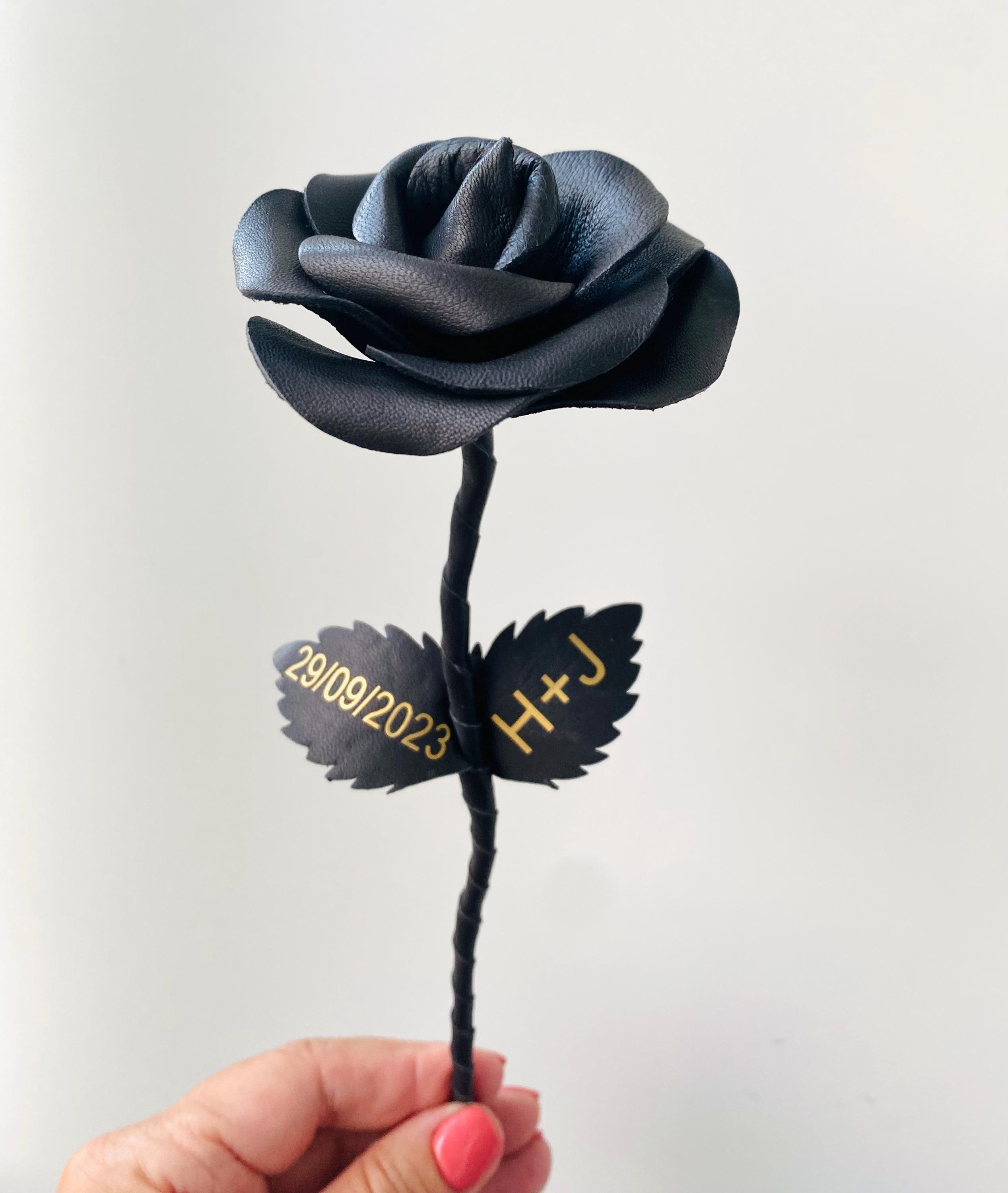Leather Rose With Date and Initial, 3rd Wedding Anniversary Gift Leather Rose With Date and Initial, 3rd Wedding Anniversary Gift