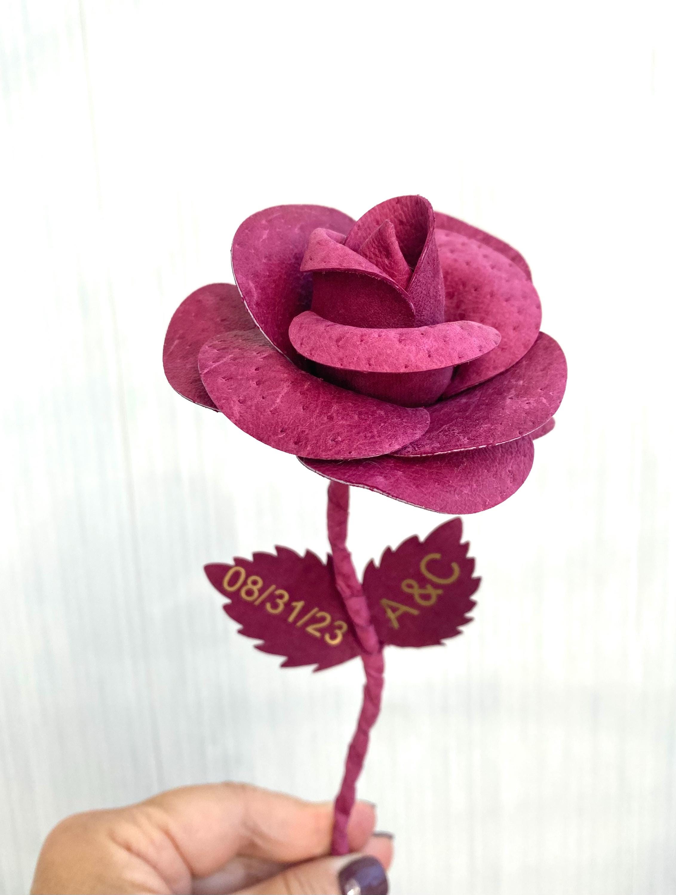 Leather Rose With Date and Initial, 3rd Wedding Anniversary Gift Leather Rose With Date and Initial, 3rd Wedding Anniversary Gift