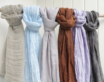 LINEN SCARF SUMMER 100% Linen Scarf Very Soft Grey Linen Scarf Blue Linen Shawl Summer Scarf Men's Linen Scarf Undyed scarf Father's Day
