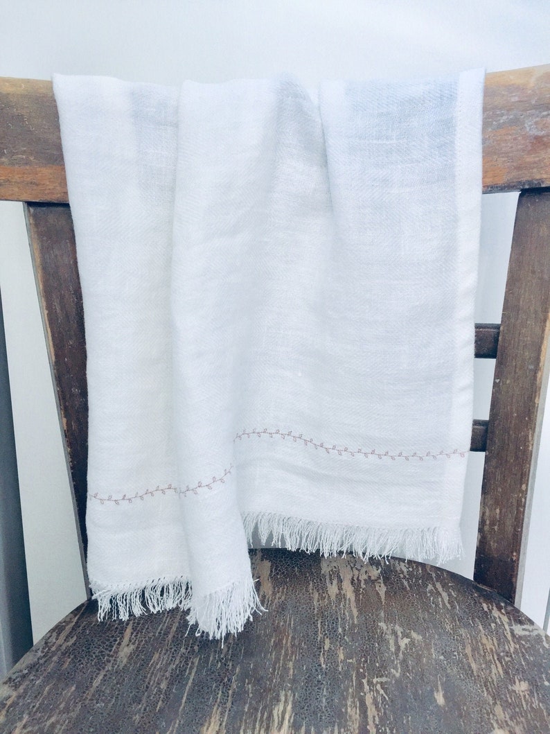 Linen Towels Fringe Embroider Luxury Linen Bath Towels Etsy