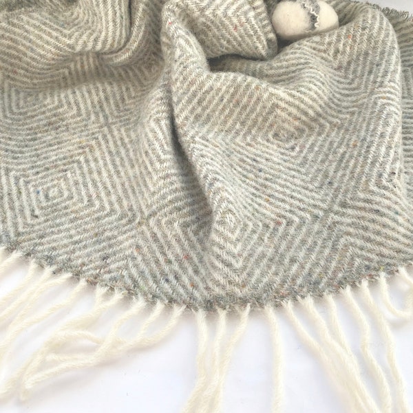 HERRINGBONE WOOL SCARF 100% Wool Shawl Gray Bed Runner Wool Scarf Pure Wool Scarf Lambswool scarf Gift for Mom Mothers Day Gifts