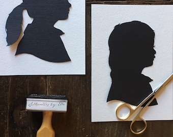 Two Custom Child Silhouette Portrait Art - Personalized Child Silhouette Paper Cutout Art