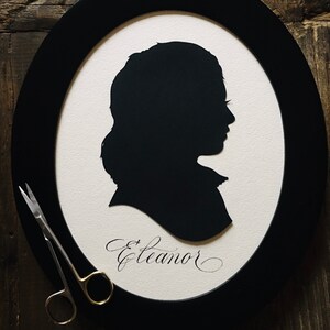 Oval Framed Custom Silhouette Art Hand Cut Custom Silhouette Cut Oval silhouette Frame Custom Silhouette Portrait Heirloom Silhouette Art image 6