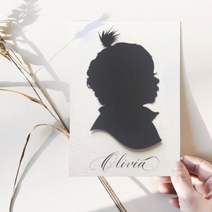Fine Art Silhouette Portrait – Custom Scissor Cut by Elle, Textured Paper, Heirloom Gift, Free Calligraphy Included Silhouettes by Elle