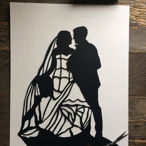 Custom Hand Cut Wedding Silhouette First Anniversary Paper Gift for Couples Silhouette Portrait First Anniversary paper gifts for her 1 year image 6