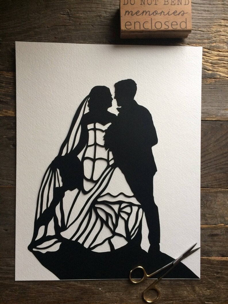 Custom Hand Cut Wedding Silhouette First Anniversary Paper Gift for Couples Silhouette Portrait First Anniversary paper gifts for her 1 year image 6