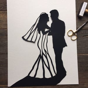 Custom Hand Cut Wedding Silhouette First Anniversary Paper Gift for Couples Silhouette Portrait First Anniversary paper gifts for her 1 year image 1