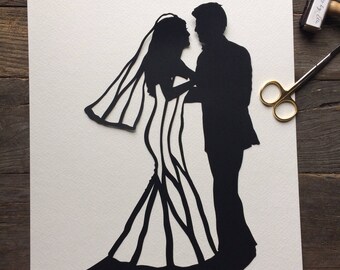 Custom Hand Cut Wedding Silhouette First Anniversary Paper Gift for Couples Silhouette Portrait First Anniversary paper gifts for her 1 year