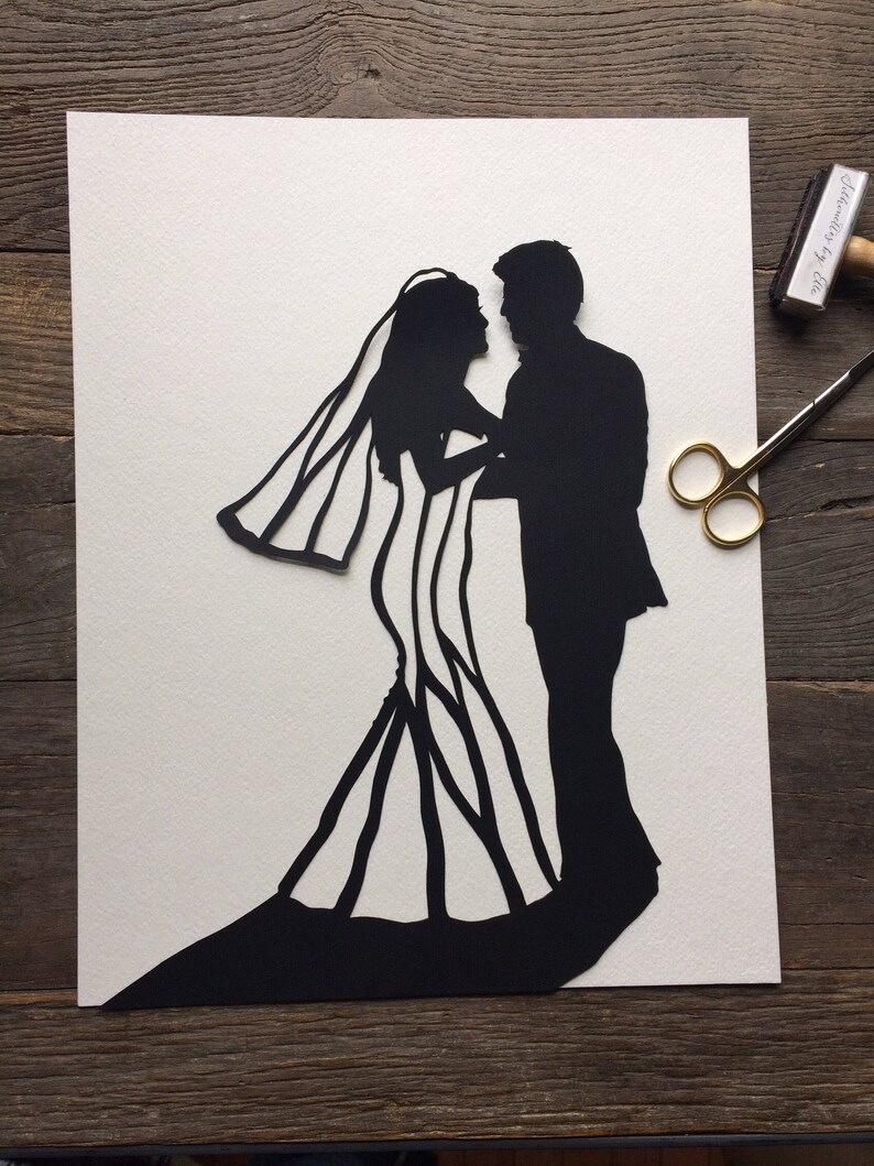 Custom Hand Cut Wedding Silhouette First Anniversary Paper Gift for Couples Silhouette Portrait First Anniversary paper gifts for her 1 year image 1