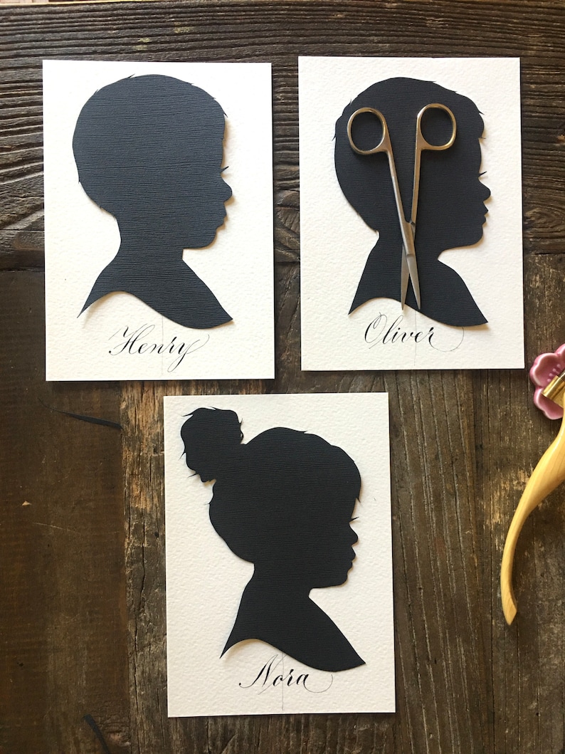 Personalized Custom Hand Cut Child Silhouette Portrait Silhouettes by Elle Heirloom Silhouette Art Family Portrait from Photo Fine Wall Art image 5