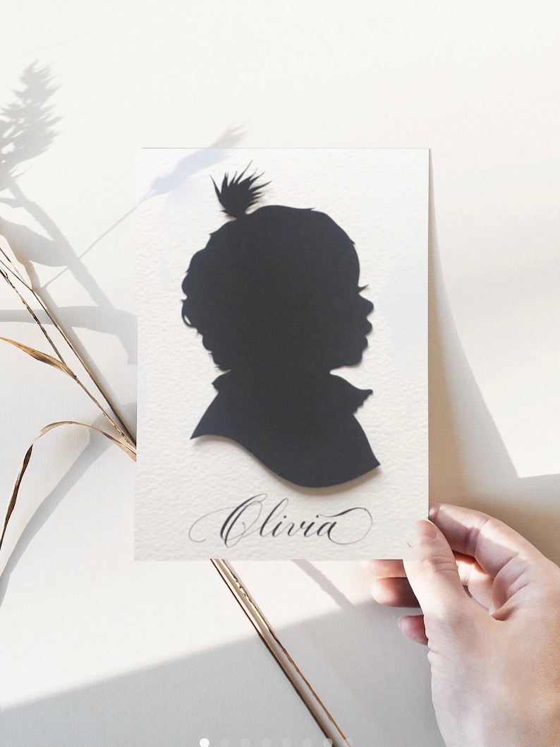 Personalized Custom Hand Cut Child Silhouette Portrait Silhouettes by Elle Heirloom Silhouette Art Family Portrait from Photo Fine Wall Art image 4