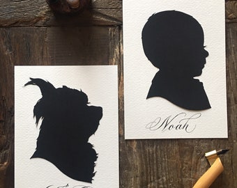 Two Hand Cut Portraits Custom / Child Silhouette Portrait Cameo / Custom Family Portraits Custom